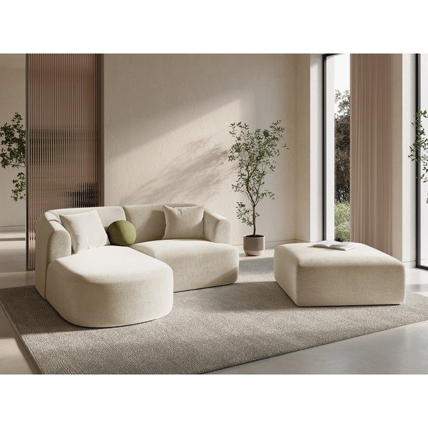 Smėlio spalvos kampinė sofa iš velveto (su kairiuoju kampu/su gultu) Campi – Cosmopolitan Design-image-1