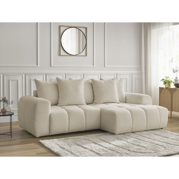 Smėlio spalvos sulankstoma/su sandėliavimo vieta kampinė sofa iš boucle (su dešiniuoju kampu/su gultu) Roxelane – Bobochic Paris-image-3