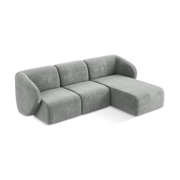 Pilkos spalvos kampinė sofa iš šenilinio audinio (su dešiniuoju kampu/su gultu) Lani – Makamii-image-2