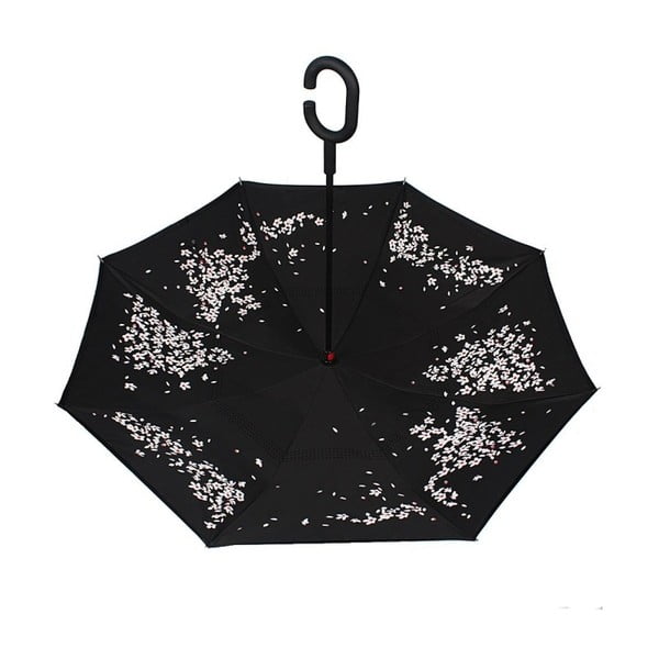 Juodas skėtis su rausvomis ir baltomis detalėmis "Cherry Blossom", ⌀ 105 cm