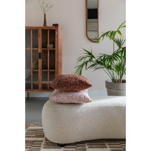 Smėlio spalvos paminkštinto audinio suolas iš boucle Noxx – White Label-image-1