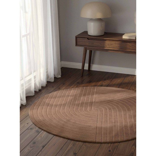 Rankų darbo smėlio spalvos iš vilnos apvalios formos kilimas ø 120 cm Arcura – Vikosa-image-1