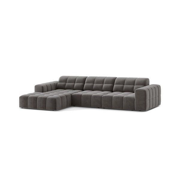 Pilkos spalvos kampinė sofa iš velveto (su kairiuoju kampu/su gultu) Chicago – Cosmopolitan Design-image-1