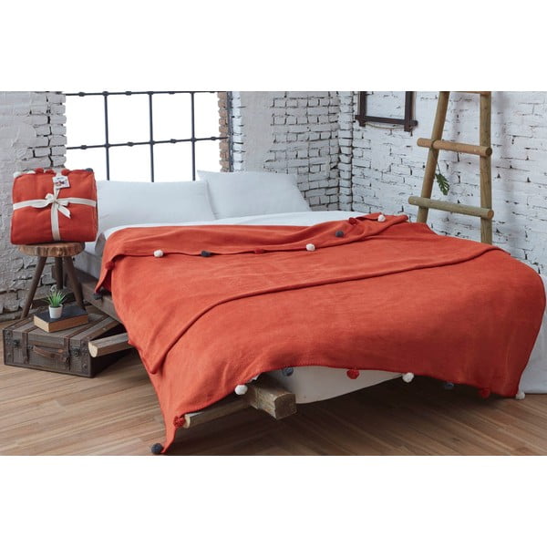 Raudonos plytų spalvos fleece tipo lovatiesė 150x200 cm Pom Pom – Mijolnir-image-1