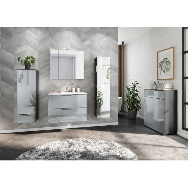 Pilkos spalvos blizgus pakabinama spintelė su kriaukle 81x61 cm Vasio – Germania-image-3
