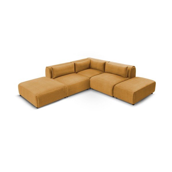 Garstyčių spalvos modulinė kampinė sofa iš velveto Jeanne – Bobochic Paris