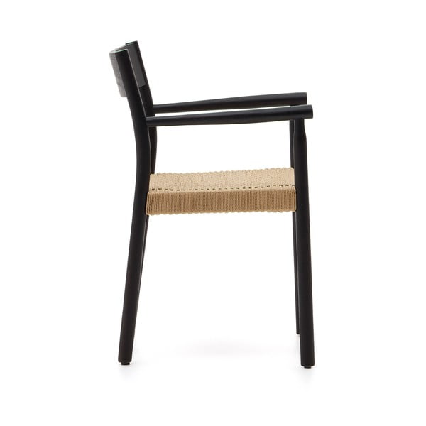 Juodos spalvos/natūralios spalvos iš ąžuolo masyvo valgomojo kėdė Yalia – Kave Home-image-4