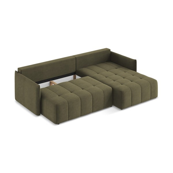 Khaki spalvos sulankstoma/su sandėliavimo vieta kampinė sofa (su dešiniuoju kampu/su gultu) Moku – Makamii-image-4
