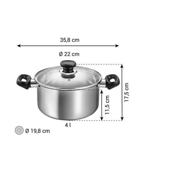 Puodas iš nerūdijančio plieno su dangčiu tinka indukcinei viryklei 4 l Brava – Tescoma-image-3