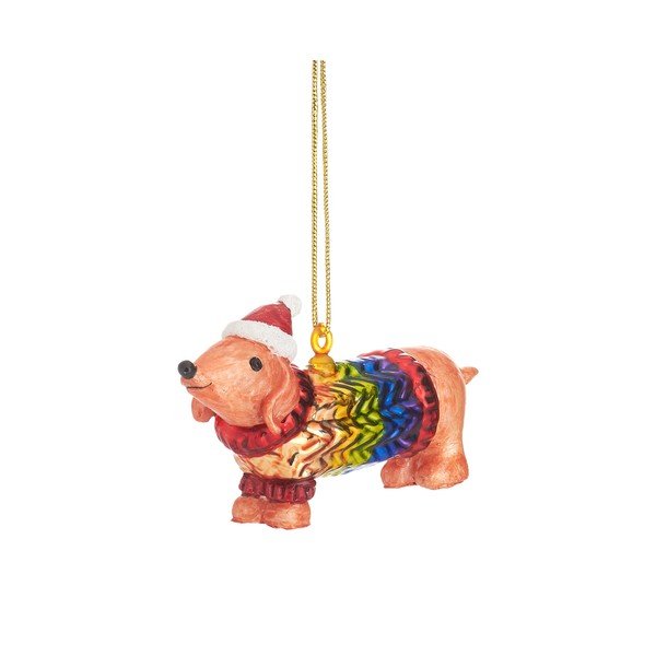 Iš stiklo rankų darbo eglutės papuošimas 9 cm Sausage Dog – Sass & Belle