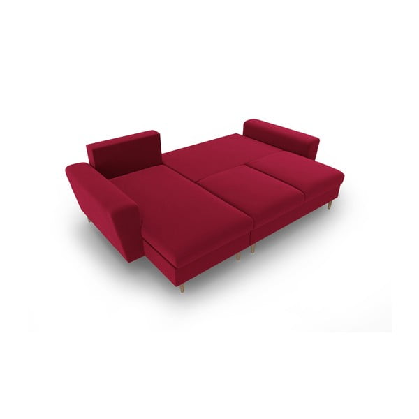 Raudonos spalvos iš velveto sulankstoma/su sandėliavimo vieta kampinė sofa Kyoto – Cosmopolitan Design-image-2