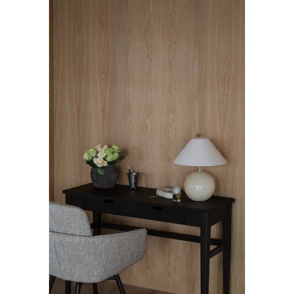 Tamsios natūralios spalvos konsolinis staliukas su ąžuolo dekoro stalviršiu 40x110 cm Garrison – Rowico-image-1