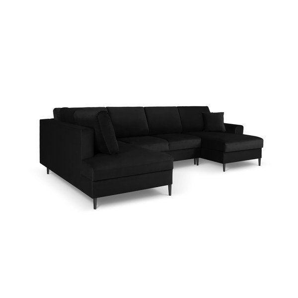 Juodos spalvos iš velveto sulankstoma/su sandėliavimo vieta kampinė sofa (su kairiuoju kampu/„U“ formos) Kyoto – Cosmopolitan Design-image-3