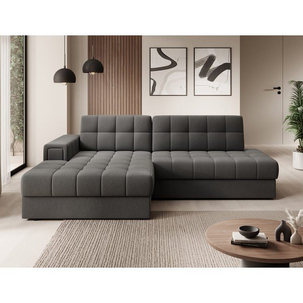 Taupe spalvos iš velveto sulankstoma kampinė sofa (su kairiuoju kampu/su gultu) Blezalt – ELTAP-image-1