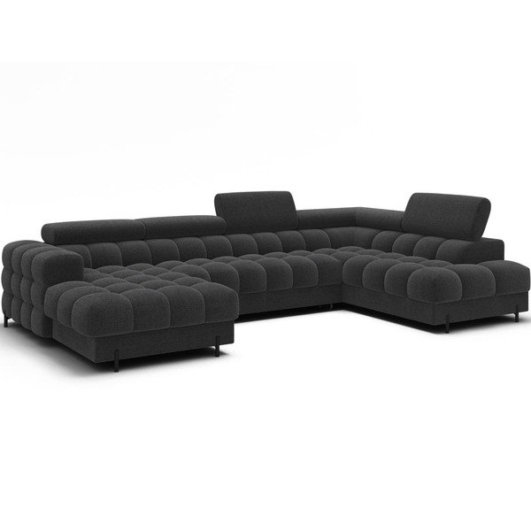 Tamsiai pilkos spalvos iš boucle sulankstoma kampinė sofa (su dešiniuoju kampu/„U“ formos) Feraria – ELTAP-image-2