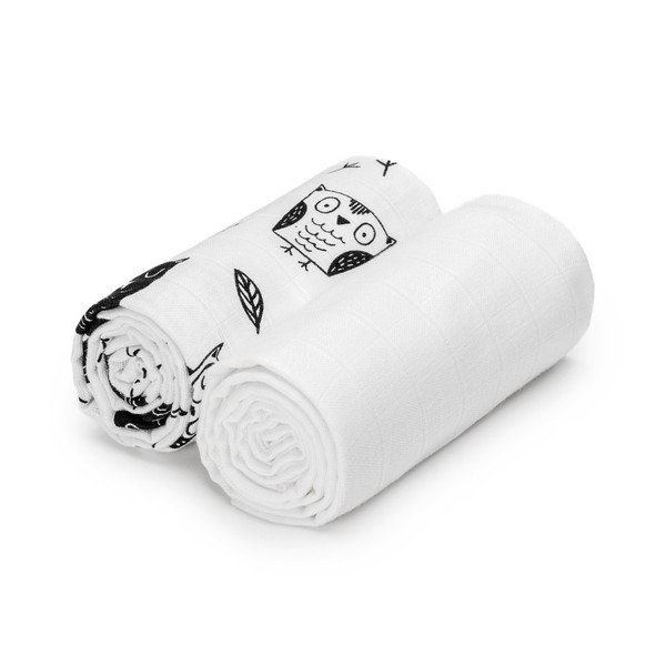 Vaikiški rankšluosčiai baltos spalvos iš medvilnės 2 vnt. 90x100 cm Owls – T-TOMI