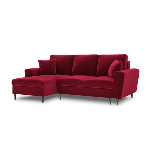 Raudonos spalvos iš velveto sulankstoma/su sandėliavimo vieta kampinė sofa (su kairiuoju kampu/su gultu) Kyoto – Cosmopolitan Design-image-4