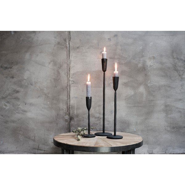 Juodos spalvos metalinis žvakės laikiklis Nkuku Mbata, aukštis 20 cm-image-1