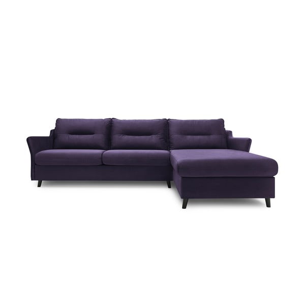 "Bobochic Paris Loft" slyvų violetinės spalvos kampinė sofa-lova, dešinysis kampas