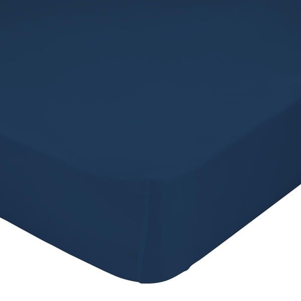 Tamsiai mėlyna grynos medvilnės elastinė paklodė, 60 x 120 cm