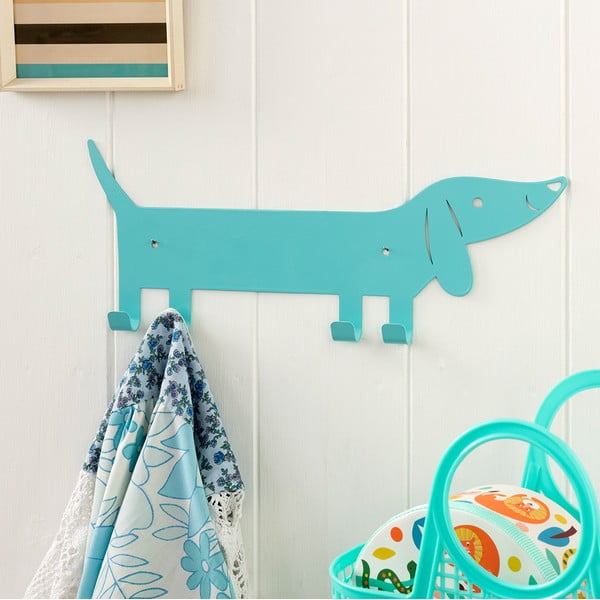 Iš metalo sieninė vaikiška drabužių kabykla turkio spalvos Sausage Dog – Rex London-image-1