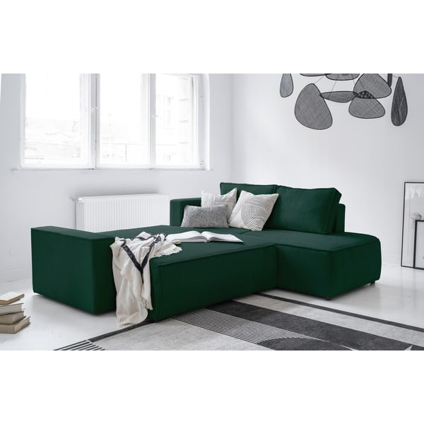 Iš kordinio velveto sulankstoma kampinė sofa tamsiai žalios spalvos (su dešiniuoju kampu) Brave Dave – Miuform-image-4