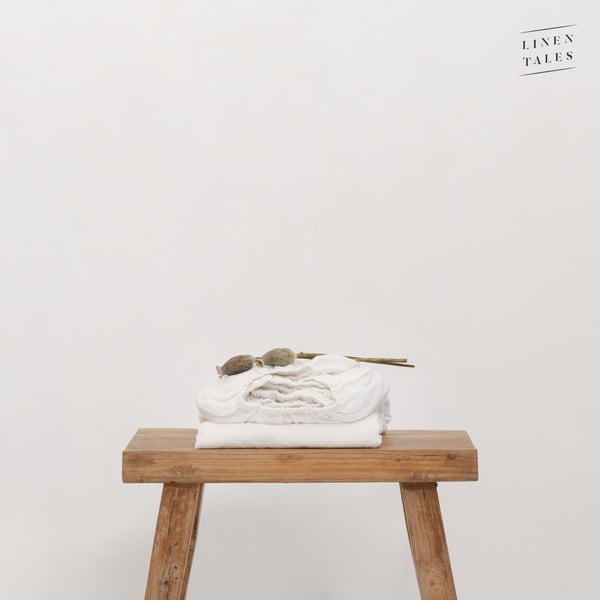 Balta kanapių pluošto paklodė su guma 200x140 cm - Linen Tales