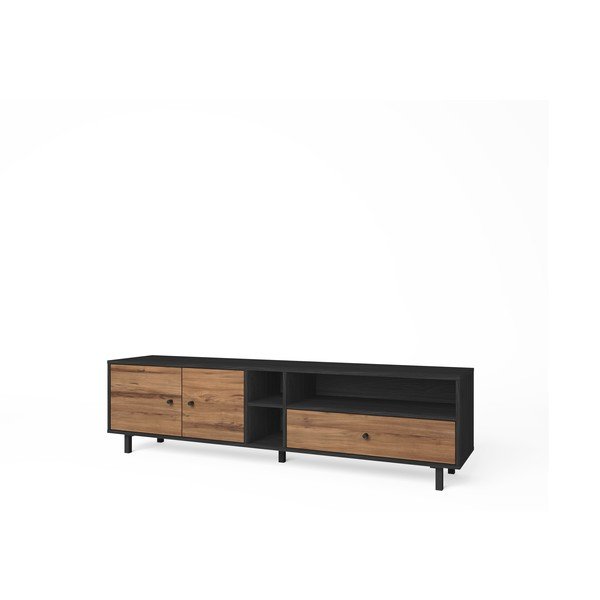 Juodos/natūralios spalvos graikinio riešuto TV staliukas 180x47 cm Roald - Marckeric-image-3