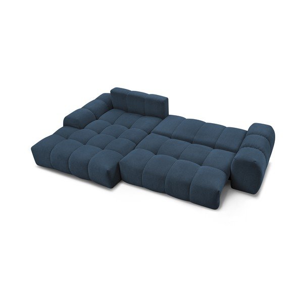 Tamsiai mėlynos spalvos iš šenilinio audinio sulankstoma/su sandėliavimo vieta kampinė sofa (su kairiuoju kampu/su gultu) Everest – Bobochic Paris-image-4