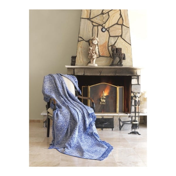 Mėlyna medvilninė antklodė "Mismo Linen", 170 x 220 cm