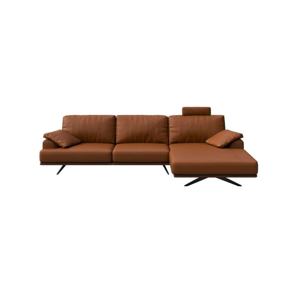Kampinė sofa konjako rudos spalvos iš odos (su dešiniuoju kampu) Prado – MESONICA