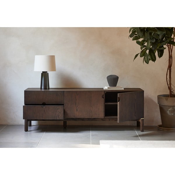 TV spintelė tamsiai rudos spalvos iš ąžuolo 160x55 cm Arun – Unique Furniture-image-3