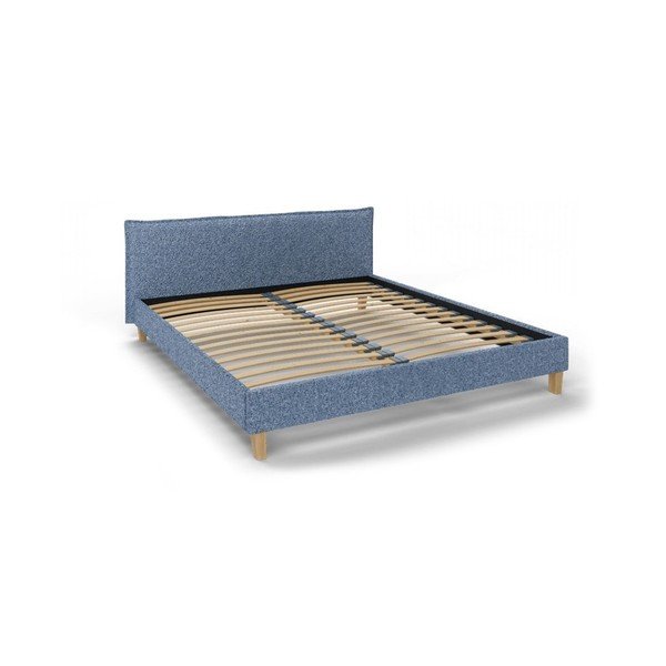 Mėlyna minkšta dvigulė lova su grotelėmis 160x200 cm Tina - Ropez