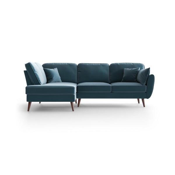 Šviesiai mėlyna aksominė kampinė sofa My Pop Design Auteuil, kairysis kampas
