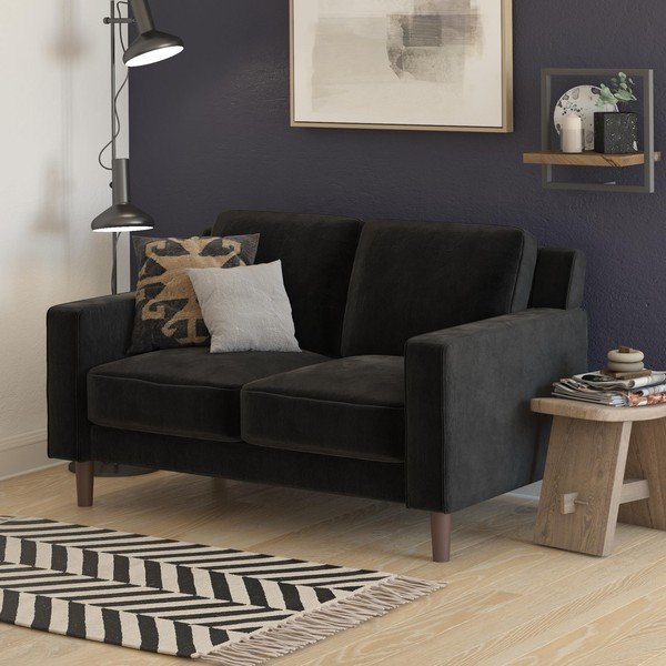 Iš velveto sofa juodos spalvos 83 cm Brynn – Støraa-image-1