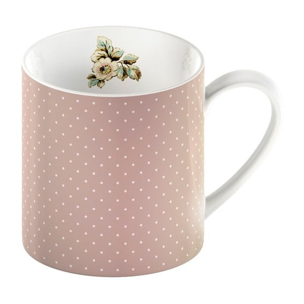 Rožinis porcelianinis puodelis su taškeliais "Creative Tops Cottage Flower", 330 ml
