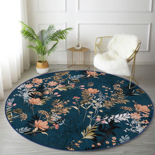 Skalbiamas/robotiniams dulkių siurbliams apvalios formos kilimas tamsiai mėlynos spalvos ø 80 cm Comfort – Mila Home-image-4