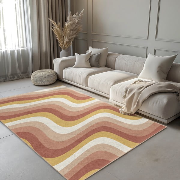 Skalbiamas ochros spalvos/pilkai rožinės spalvos kilimas 160x230 cm Creamy Strawberry Swirl – Mila Home-image-1