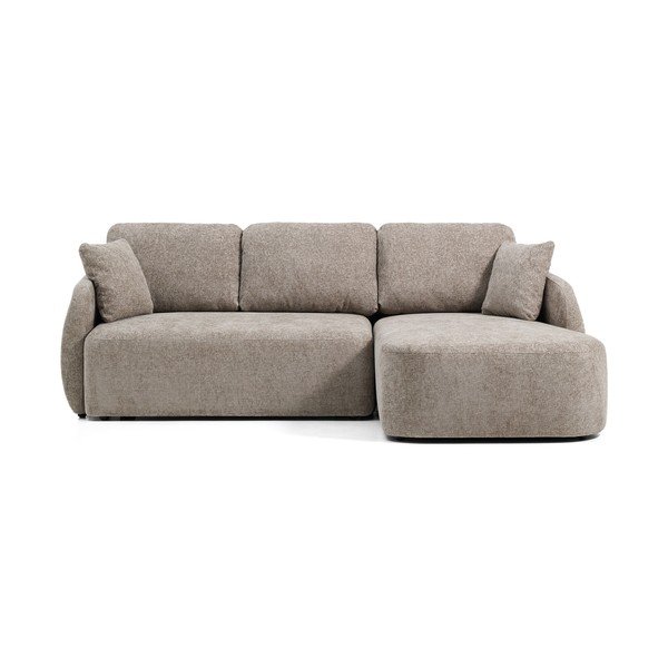 Taupe spalvos sulankstoma kampinė sofa iš šenilinio audinio (su dešiniuoju kampu/su gultu) Laira – Kave Home