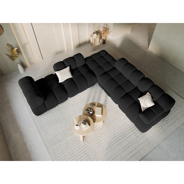 Modulinė taburetė juodos spalvos iš velveto Bellis – Micadoni Home-image-1