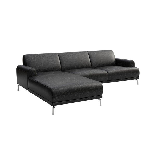 Juoda odinė kampinė sofa MESONICA Puzo, kairysis kampas-image-2