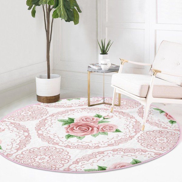 Skalbiamas/robotiniams dulkių siurbliams apvalios formos kilimas šviesiai rožinės spalvos ø 120 cm Comfort – Mila Home-image-2