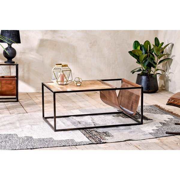 "Nkuku Alera" mango medžio ir odos kavos staliukas-image-1