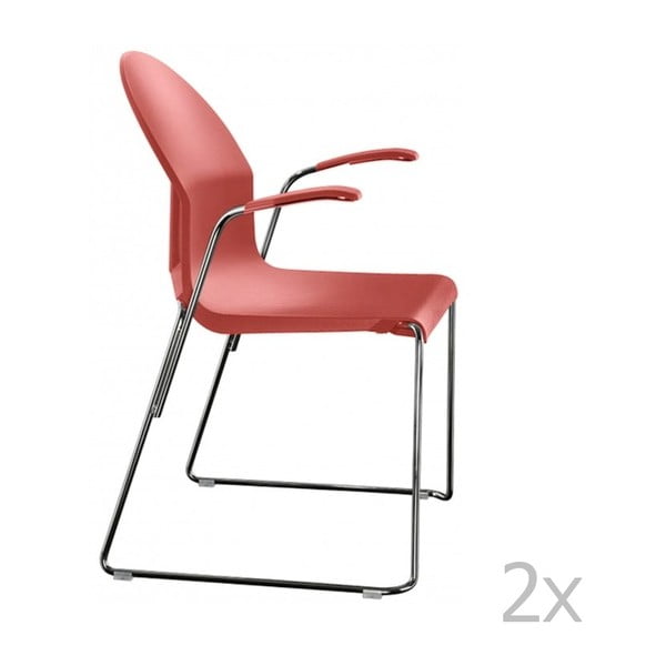 2 raudonų valgomojo kėdžių su porankiais rinkinys "Magis Aida