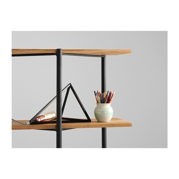 Juodos spalvos knygų spinta su ąžuolinėmis lentynomis Custom Form Rave, aukštis 150 cm-image-2