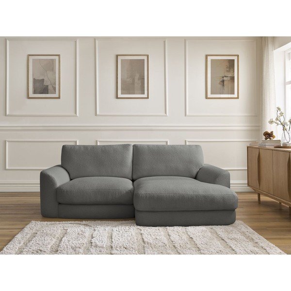 Tamsiai pilkos spalvos kampinė sofa iš boucle (su dešiniuoju kampu/su gultu) Leonore – Bobochic Paris-image-1
