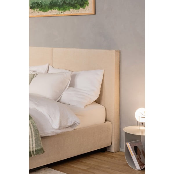 Smėlio spalvos dvigulė lova audiniu dengta su sandėliavimo vieta su grotelėmis 160x200 cm Myra Bold – Bonami Selection-image-3