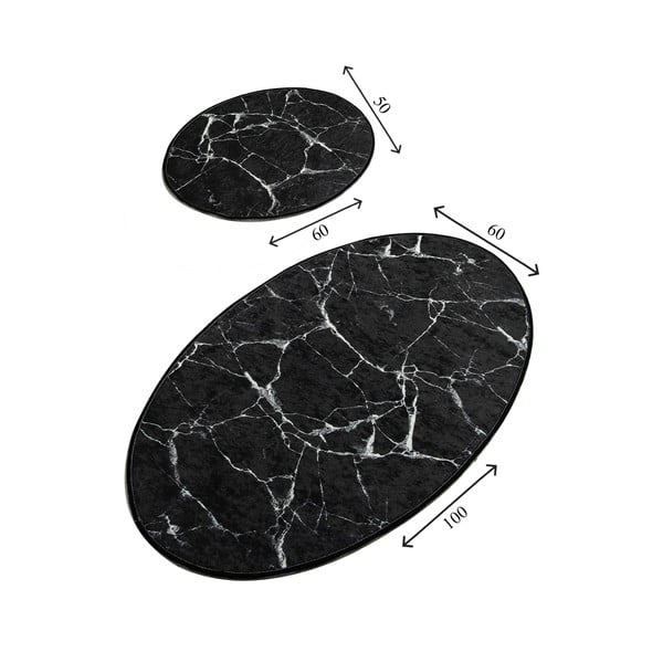 2 juodų ovalių vonios kilimėlių rinkinys Foutastic Marble-image-2