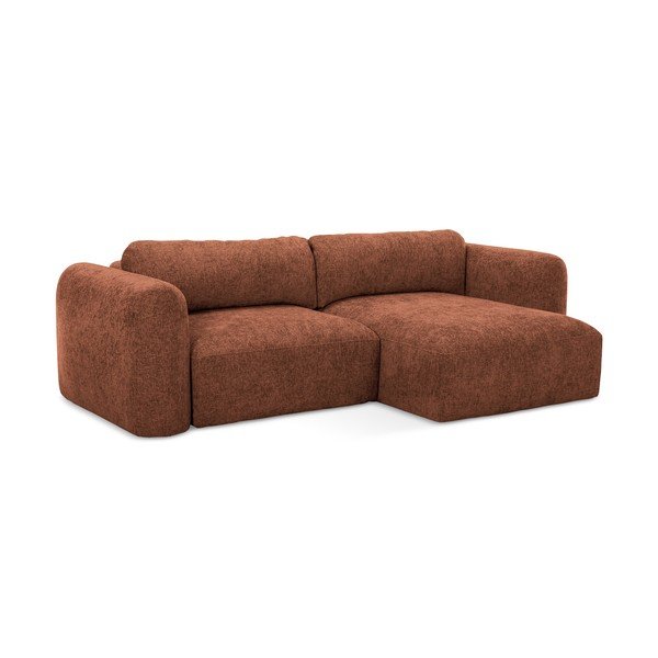 Terakotos spalvos iš šenilinio audinio sulankstoma/su sandėliavimo vieta kampinė sofa (su dešiniuoju kampu/su gultu) Mele – Makamii-image-2