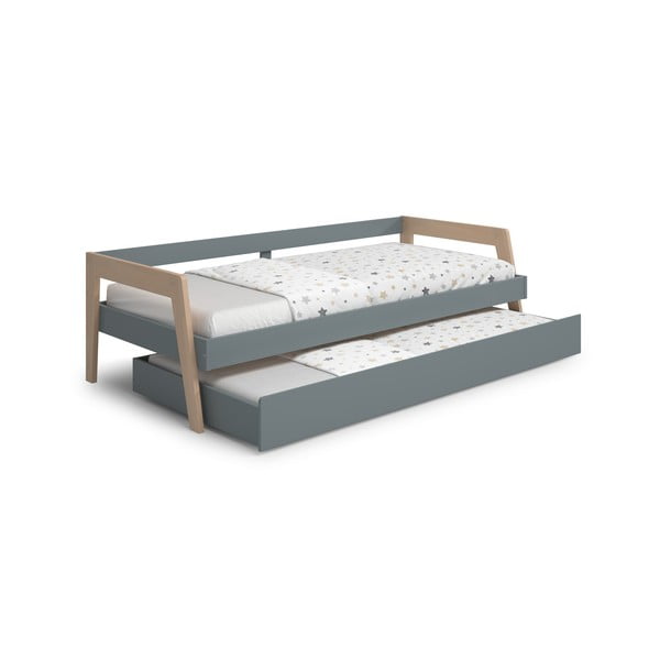 Žalios spalvos/pilkai žalios spalvos ištraukiama iš pušies masyvo vaikiška lova su sandėliavimo vieta su lovos grotelėmis 90x200 cm Carrie – Marckeric-image-2